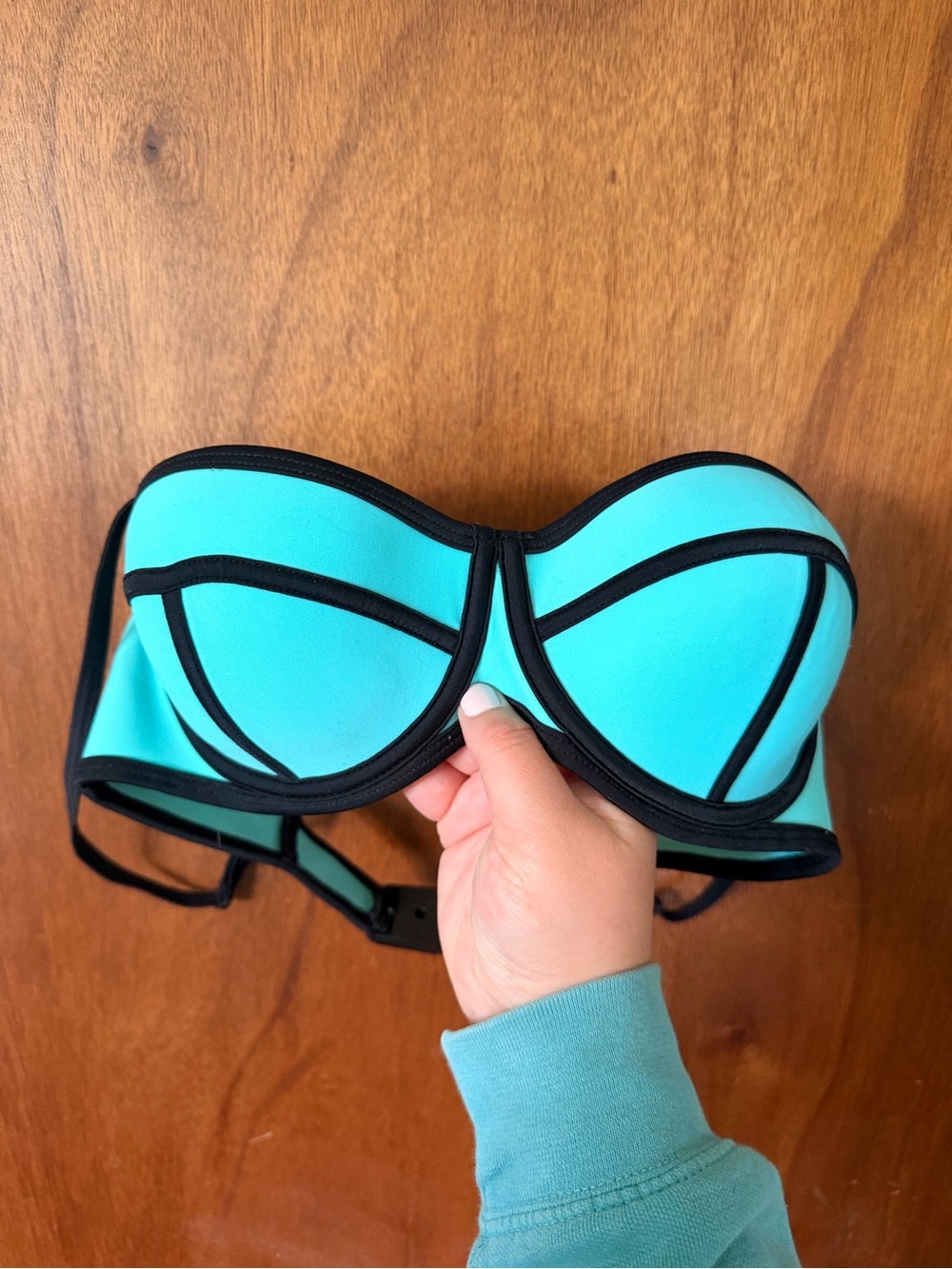 triangl swimwear Turquoise Bandeau Bikini Top with Black Trim